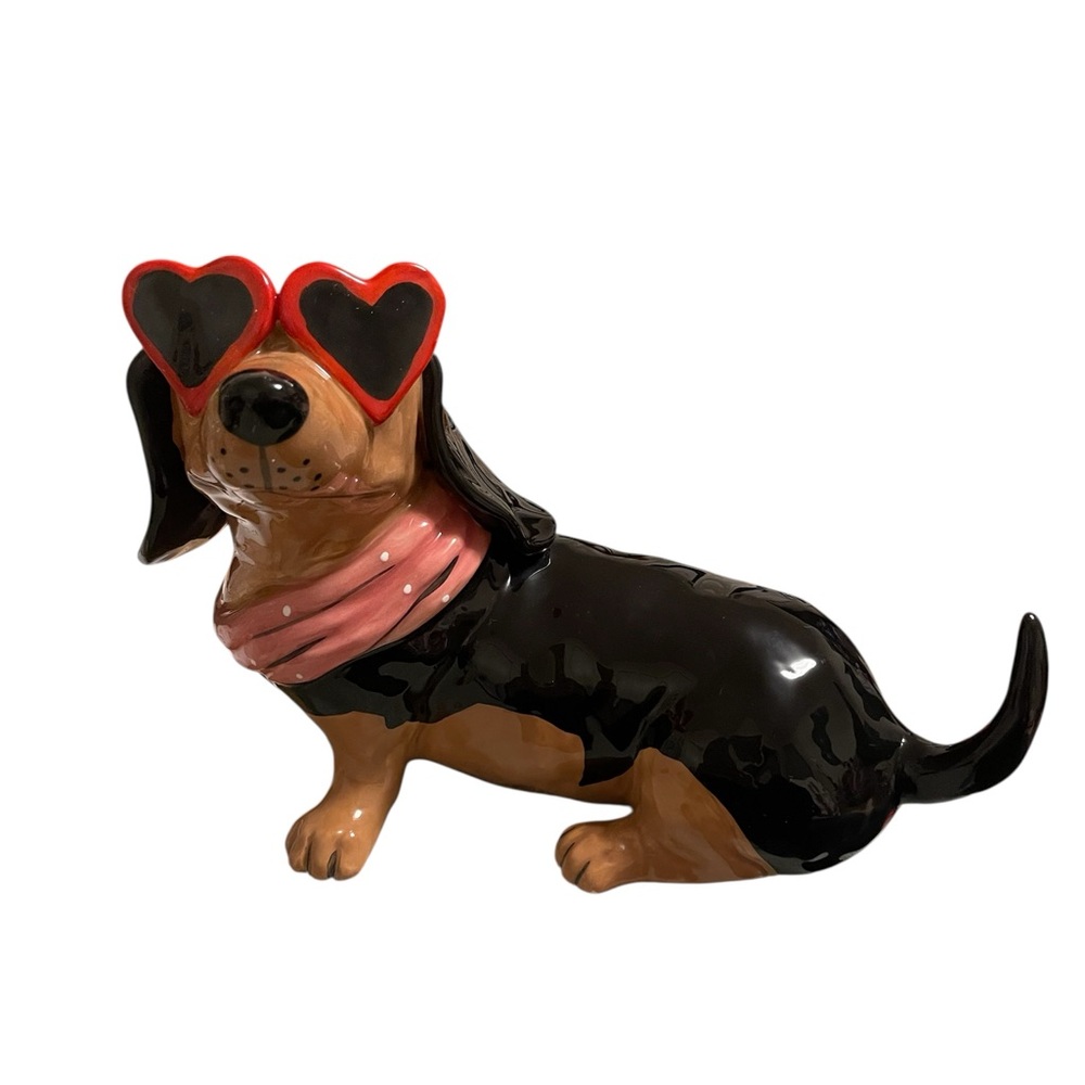 Blue Sky Clayworks Dachshund Figurine w/ Heart Sunglasses – Valentine Dog Decor